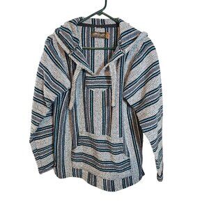 Retrofit Baja Hoodie Striped Pullover Sweatshirt Blue/Black/White Cotton Blend S